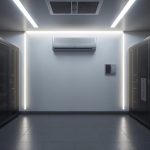 Mini data center dengan rack server dan perangkat jaringan dalam ruang server berukuran kecil