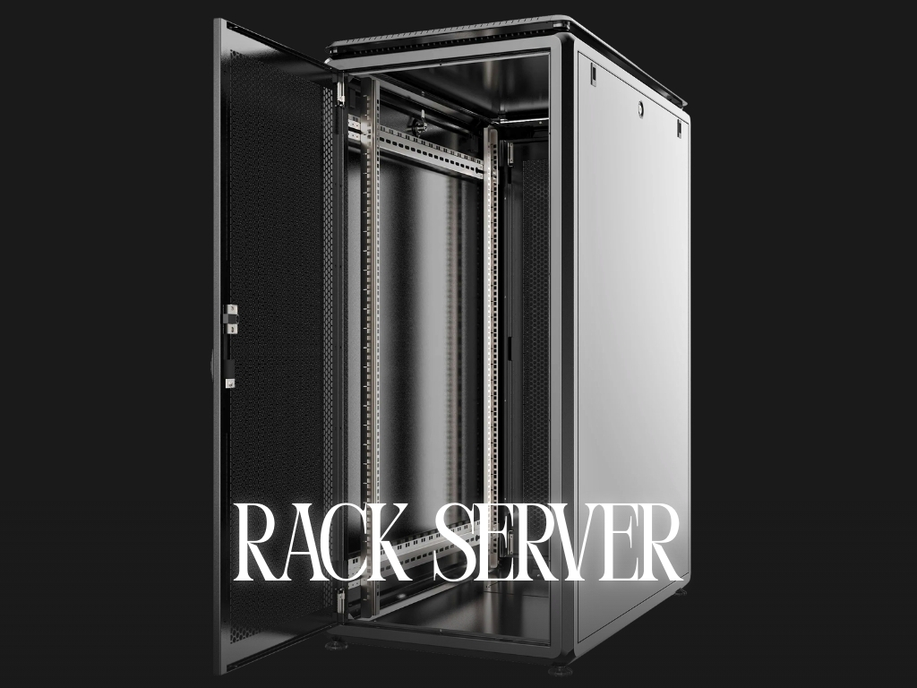 Rack server di mini data center, menampilkan perangkat server, switch, dan storage secara rapi