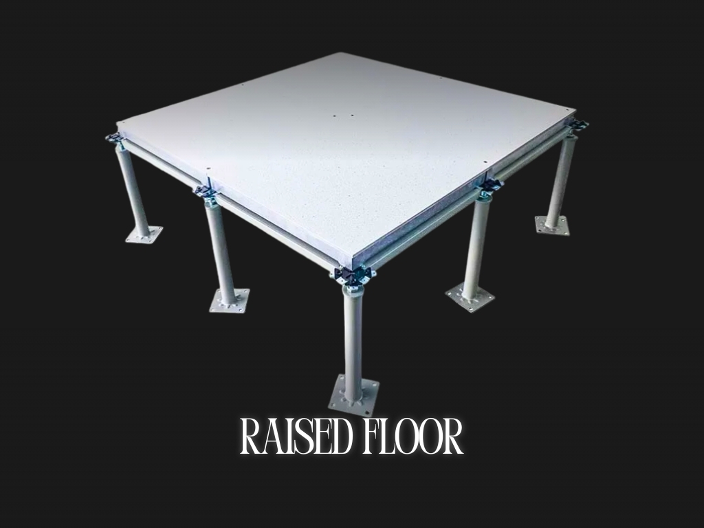 Raised floor di mini data center untuk distribusi kabel dan aliran udara pendinginan